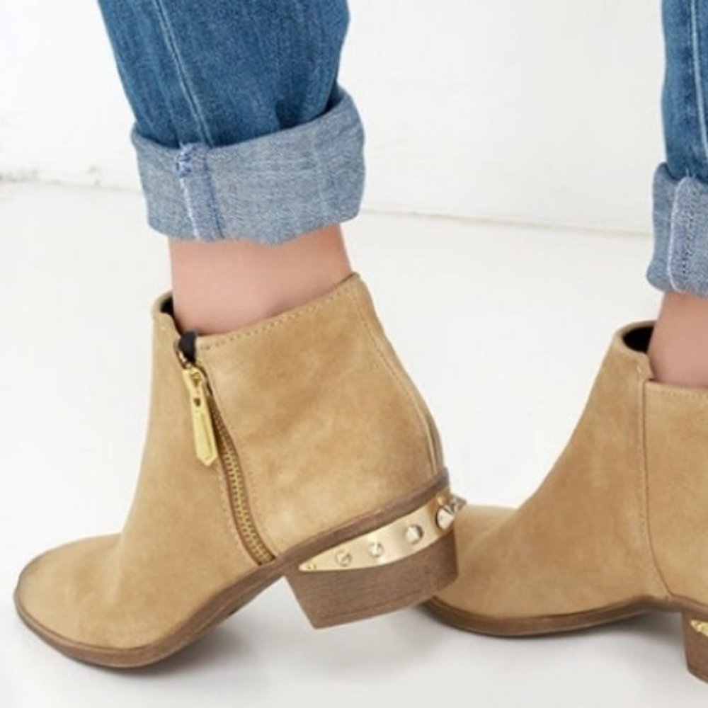 Sam Edelman Holt Suede Booties Gold Spikes sz 6.5